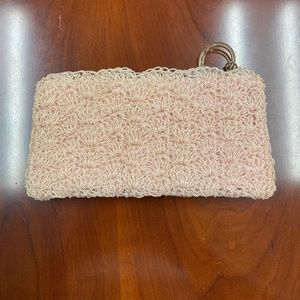 Vintage 1950's very pretty and unique pink clutch with satin lining